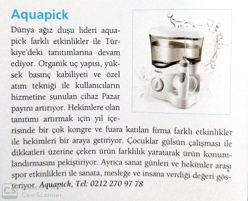 Aquapick Ağız Duşunun Estetik&İmplant Dergisindeki Haberi